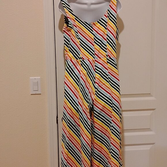 ModCloth x Collectif large L Jumpsuit Women's Darcie Rainbow Stripe US 10 UK 14 - Picture 8 of 9